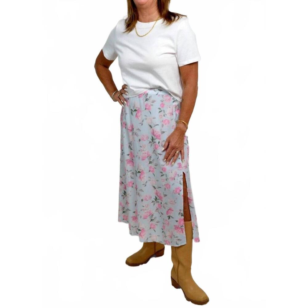 NEW FLAGS & ANTHEM slip midi skirt in blue floral